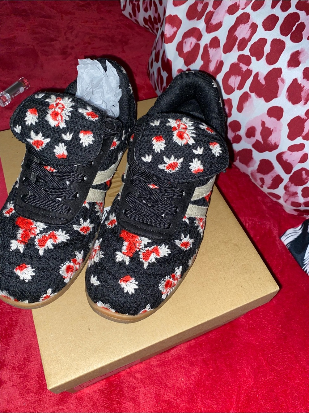 Steve Madden Black Floral Sneakers with Red & White Flowers